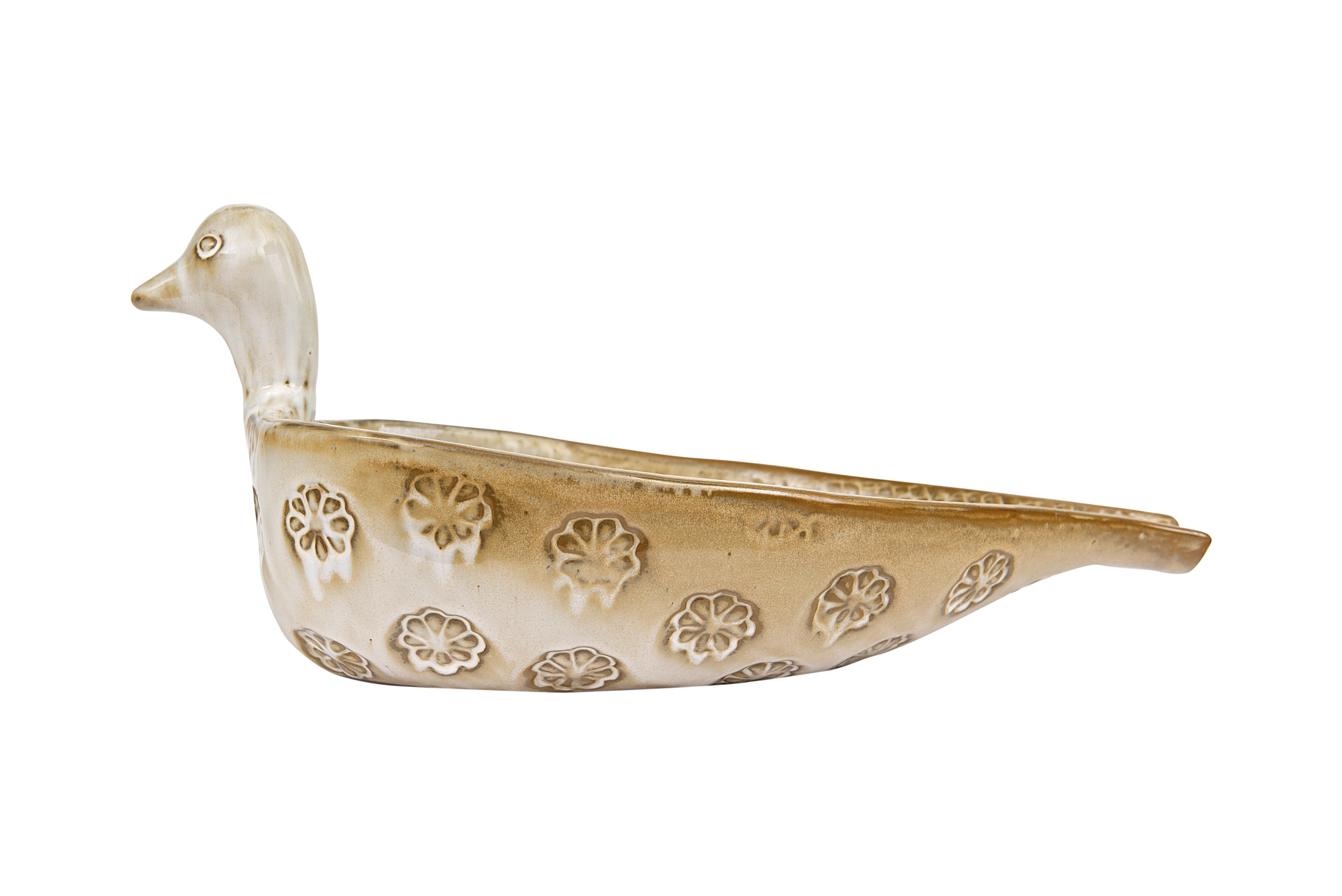 Decorative Terra-Cotta Bird Bowl in Distressed Cream Finish - Image 0
