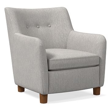 Teddy Chair, Performance Coastal Linen, Platinum, Dark Walnut - Image 0