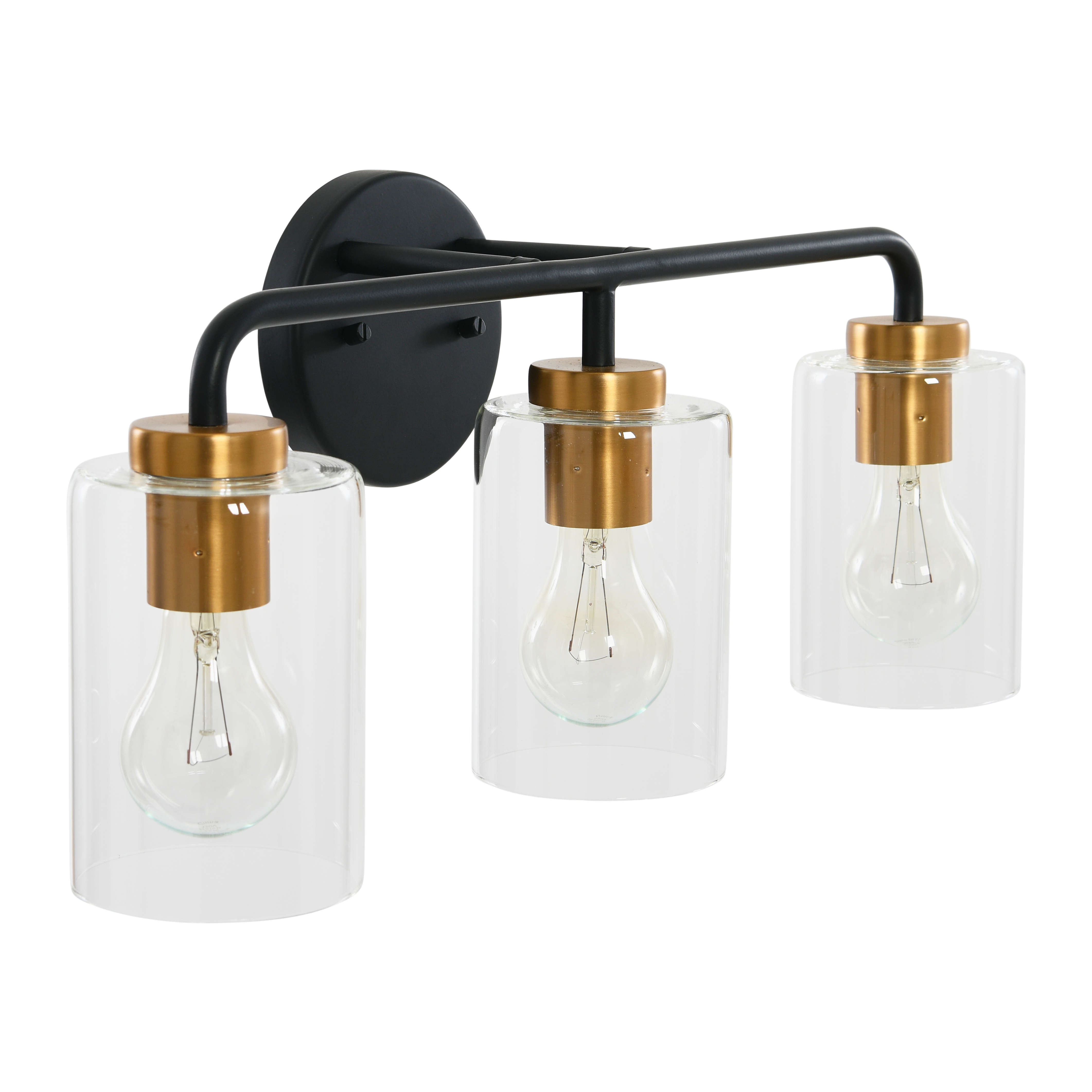 Robert Stevenson Lighting Kendrick - Metal and Glass 3-Light Vanity Light, Matte Black and Brushed Gold - Image 0
