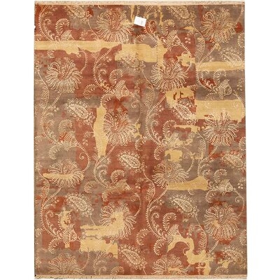 Damask Hand-Knotted Silk/Wool Red Area Rug - Image 0