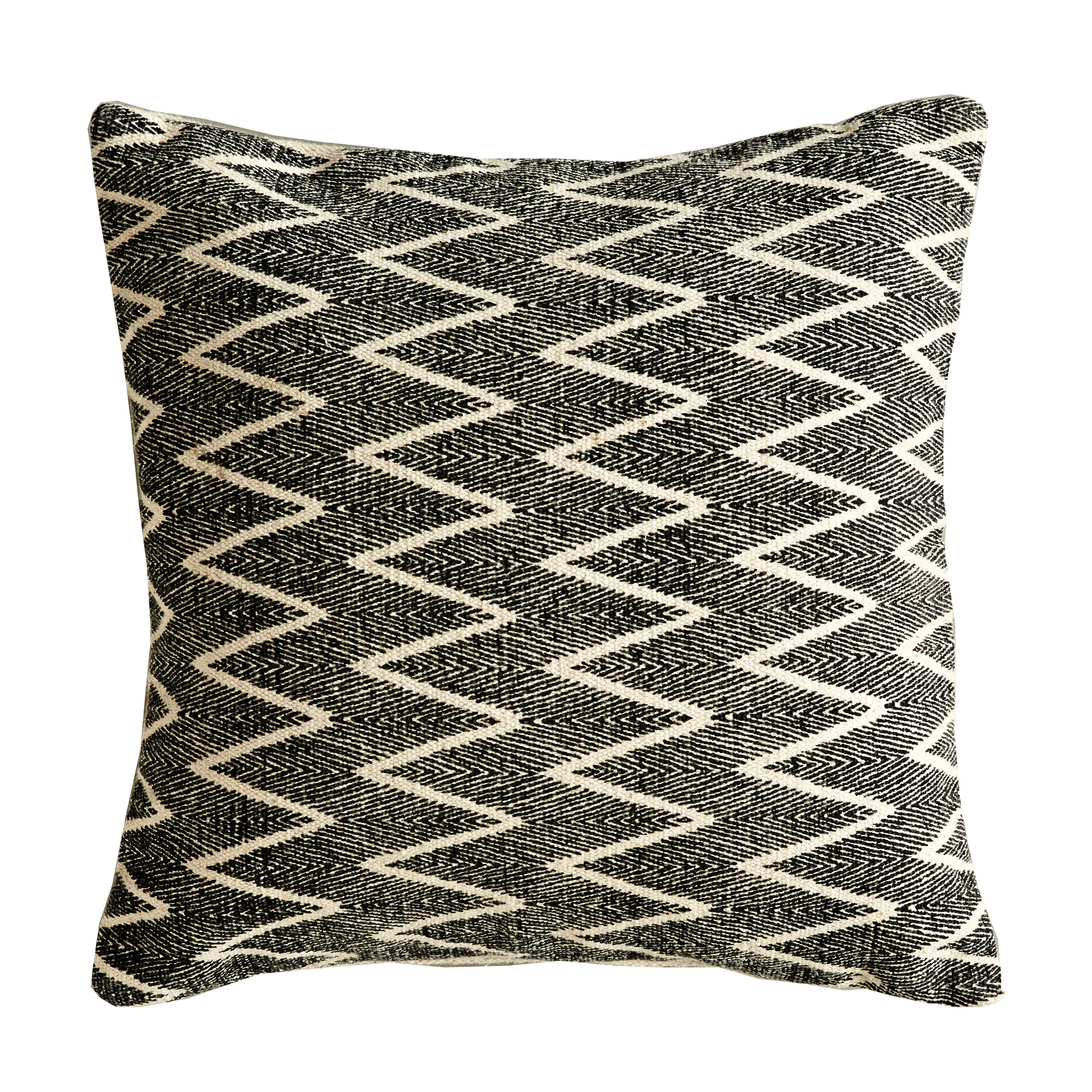 Square Cotton Black & White Pillow with Zig Zag Design - Image 0