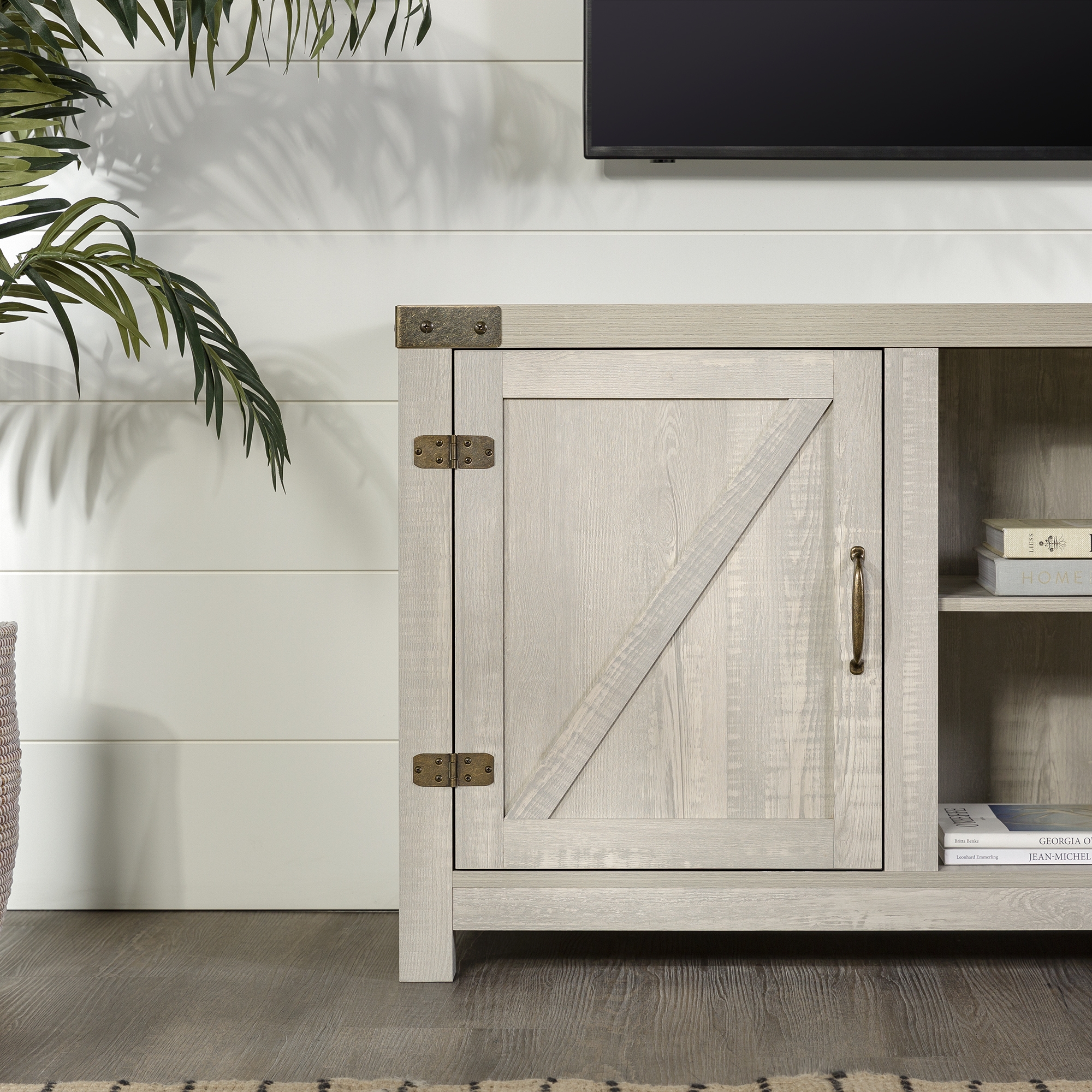 58" Farmhouse Barn Door TV Stand - Stone Grey  - Image 5