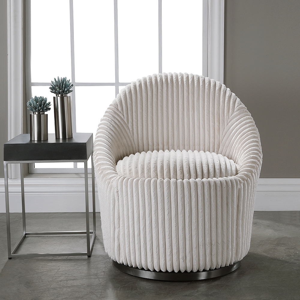 Uttermost Crue Fluted Ivory Chenille Swivel Chair - Style # 89G47 - Image 0