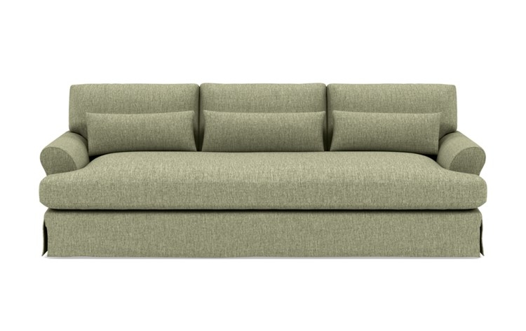 Maxwell Slipcovered Sofa with Green Sprout Fabric and Oiled Walnut with Brass Cap legs - Image 0