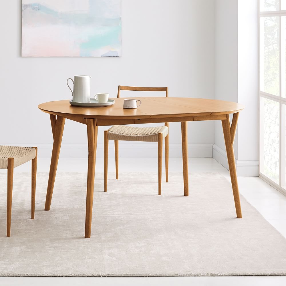Mid-Century 42-60" Round Expandable Dining Table, Acorn - Image 3