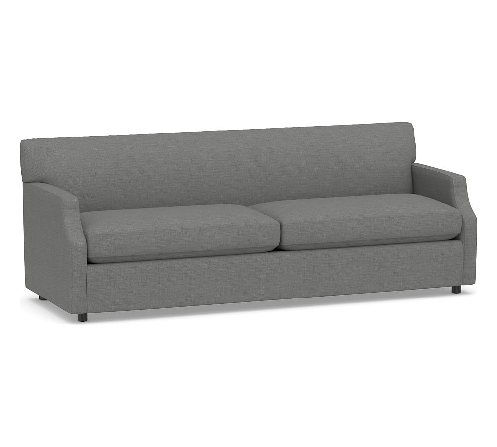 SoMa Hazel Upholstered Grand Sofa 85.5", Polyester Wrapped Cushions, Basketweave Slub Charcoal - Image 0