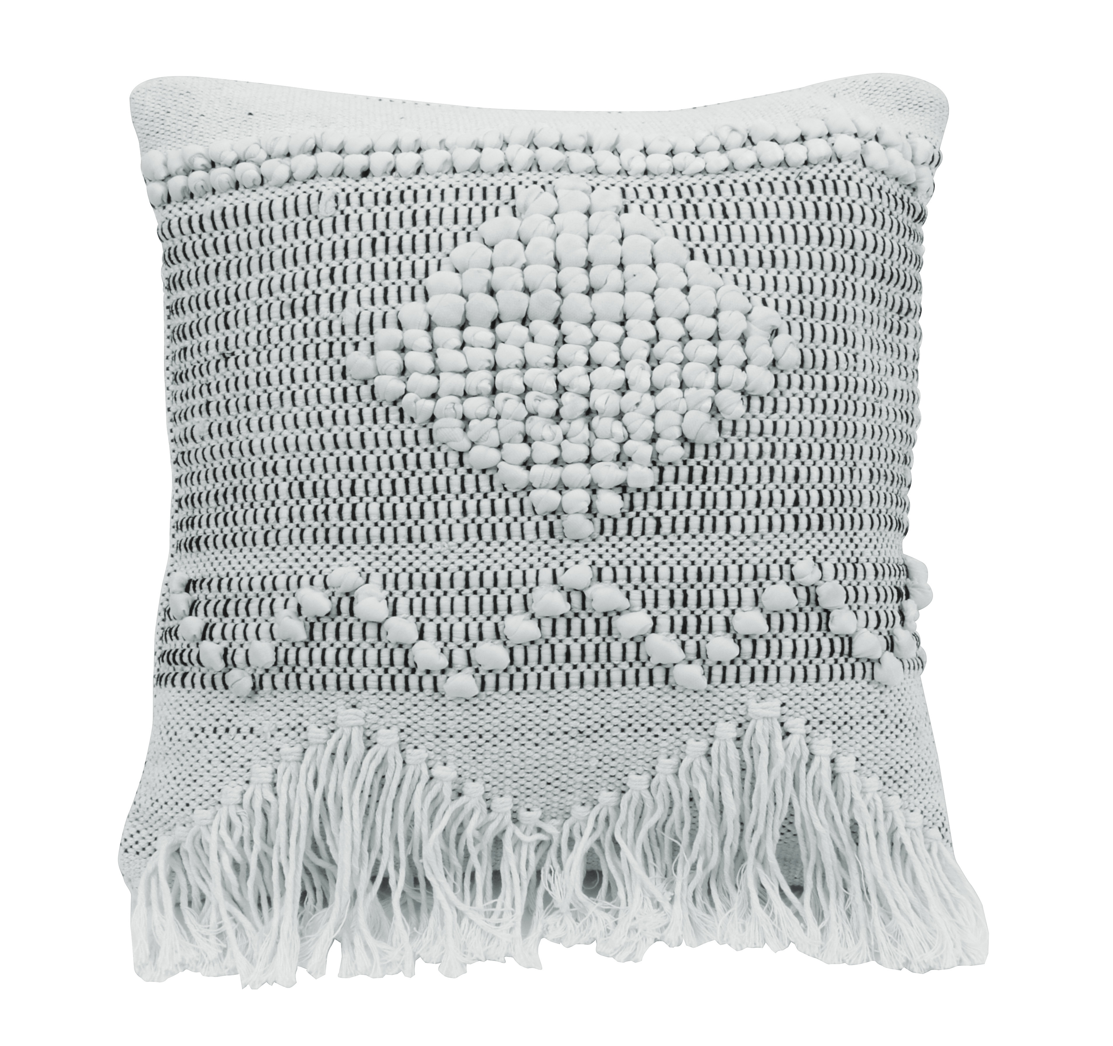 Ivory & Grey Square Textured Cotton Pillow - Image 0