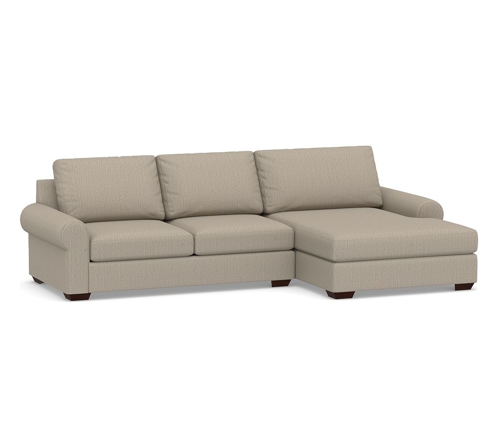Big Sur Roll Arm Upholstered Left Arm Loveseat with Double Chaise Sectional, Down Blend Wrapped Cushions, Sunbrella(R) Performance Herringbone Light Gray - Image 0