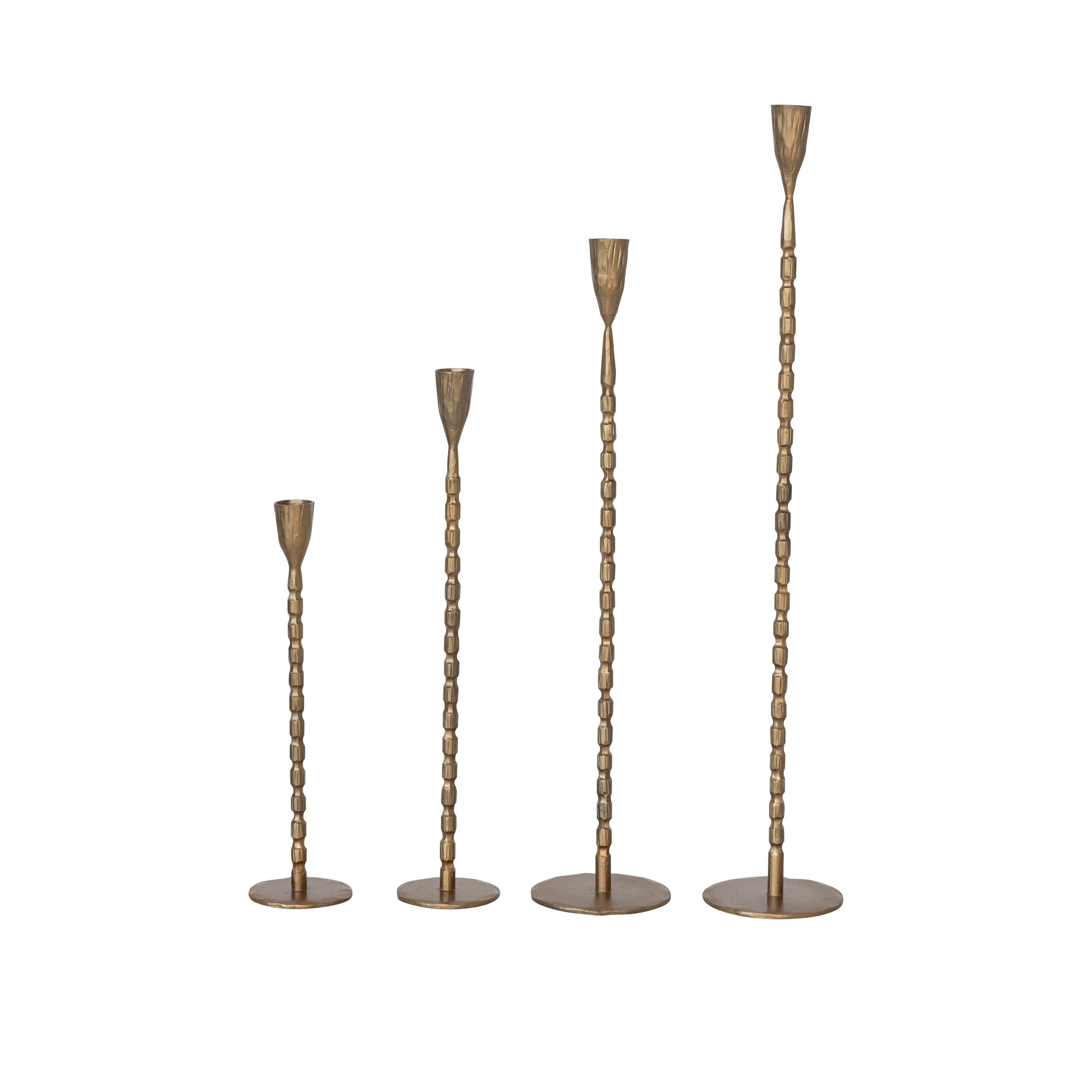 4-Piece Hand-Forged Cast Metal Taper Holders, Gold Finish - Image 0