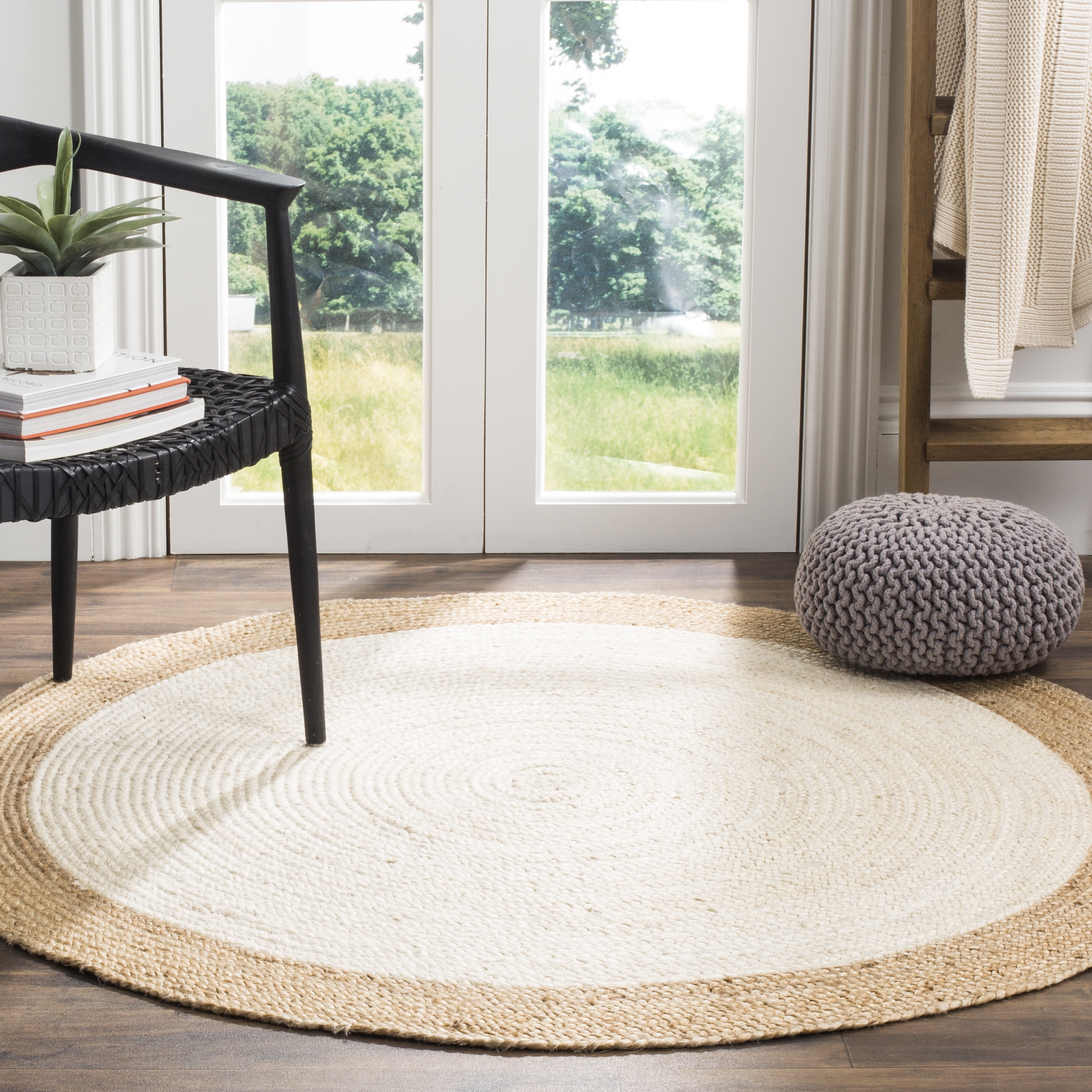 Arlo Home Hand Woven Area Rug, NF801M, Ivory/Natural,  4' X 4' Round - Image 1