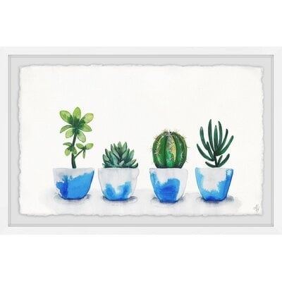 'Touch of Blue Pots' Framed Watercolor Painting Print - Image 0