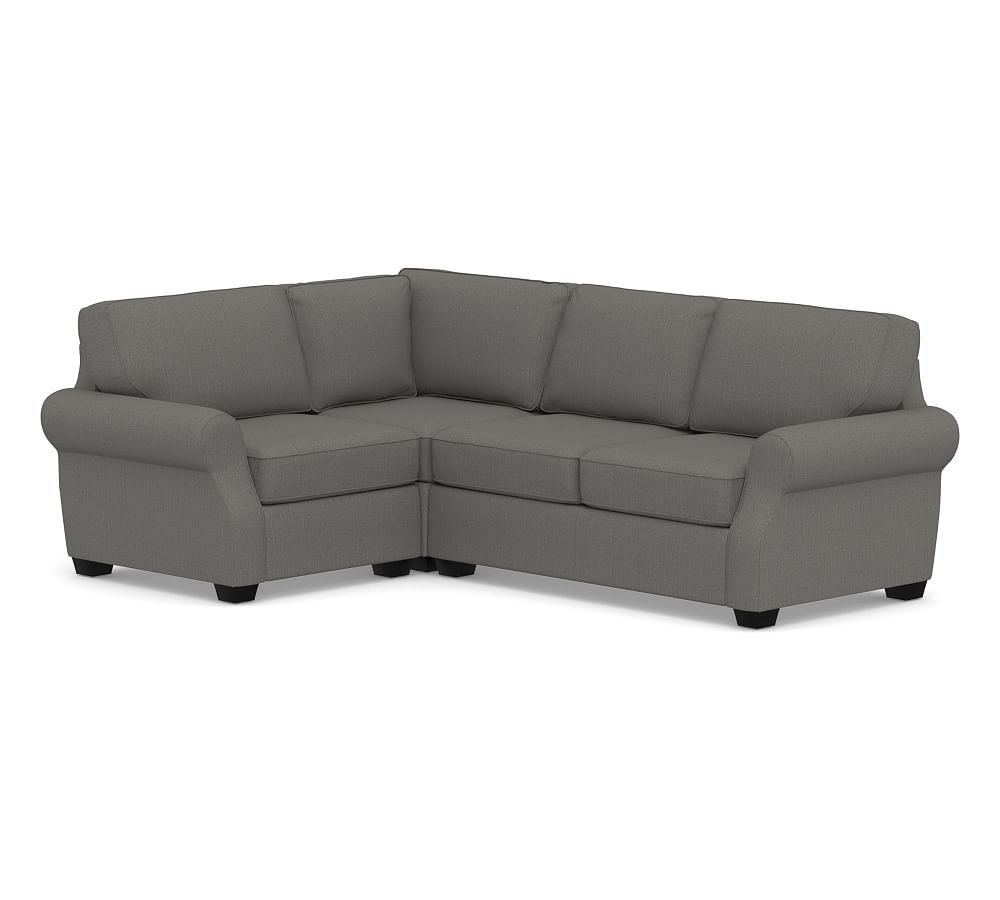 SoMa Fremont Roll Arm Upholstered Right Arm 3-Piece Corner Sectional, Polyester Wrapped Cushions, Sunbrella(R) Performance Boss Herringbone Charcoal - Image 0