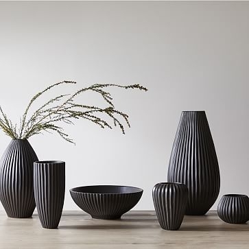 Sanibel Textured Black, Small Vase, Wide Tall Vase, Wide Tapered Vase, Set of 3 - Image 1