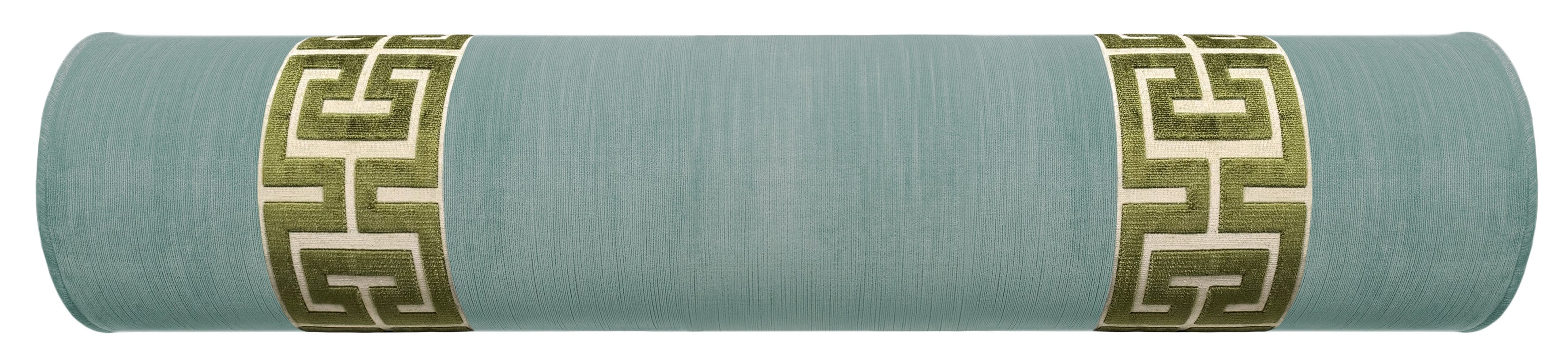 THE BOLSTER :: STRIE VELVET // SPA BLUE + GREEK TRIM - Sample 4" X 4" / Olive / 2 pieces (Parallel) - Image 0