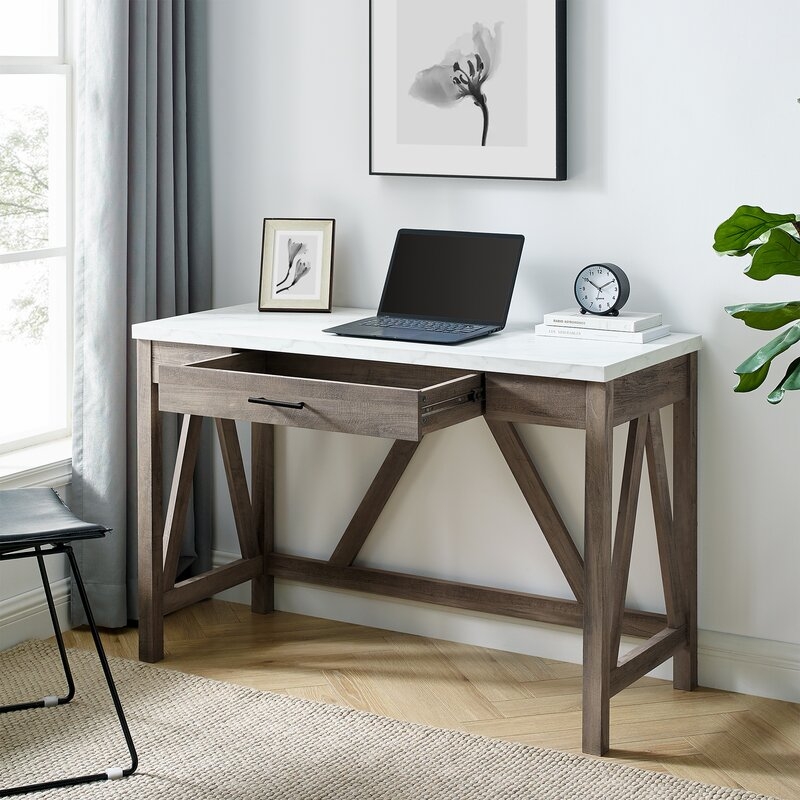 Offerman Desk, Gray Wash & Faux White Marble - Image 2