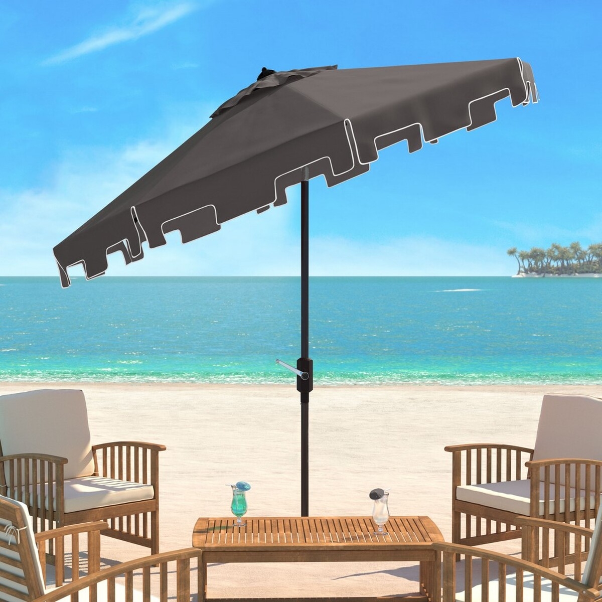 Zimmerman 11Ft Market Umbrella - Grey - Safavieh - Image 1