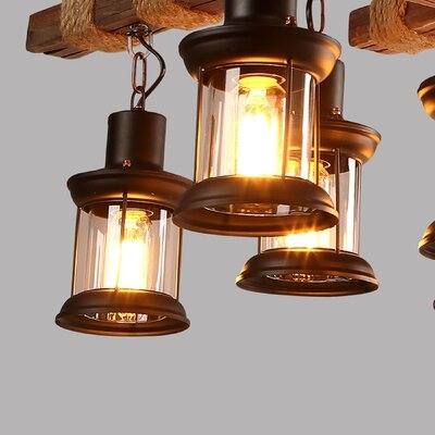 8 Lights Vintage Industrial Retro Wood E27 Cafe Bar Lamp - Image 0
