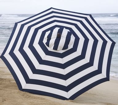 9' Round Market Umbrella with Aluminum White Pole, Outdoor Canvas; Ink Blue - Image 4