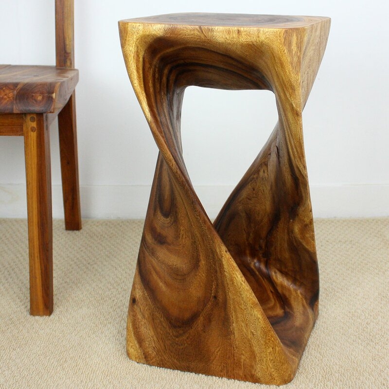 Croker Solid Wood Abstract End Table, Walnut - Image 1