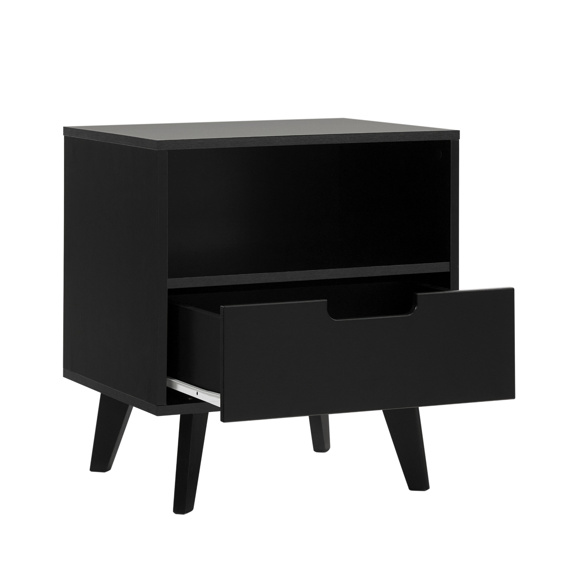 Modern 1-Drawer Nightstand with Open Cubby – Black - Image 6