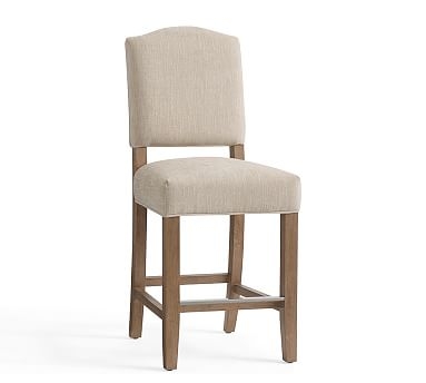 Ashton Upholstered Non Tufted Counter Height Bar Stool, Belgian Gray Frame, Organic Cotton Basketweave Caramel - Image 0