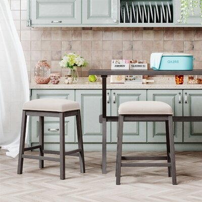 Farmhouse Rustic 2-Piece Counter Height Wood Kitchen Dining Stools For Small Places, Gray - Image 0