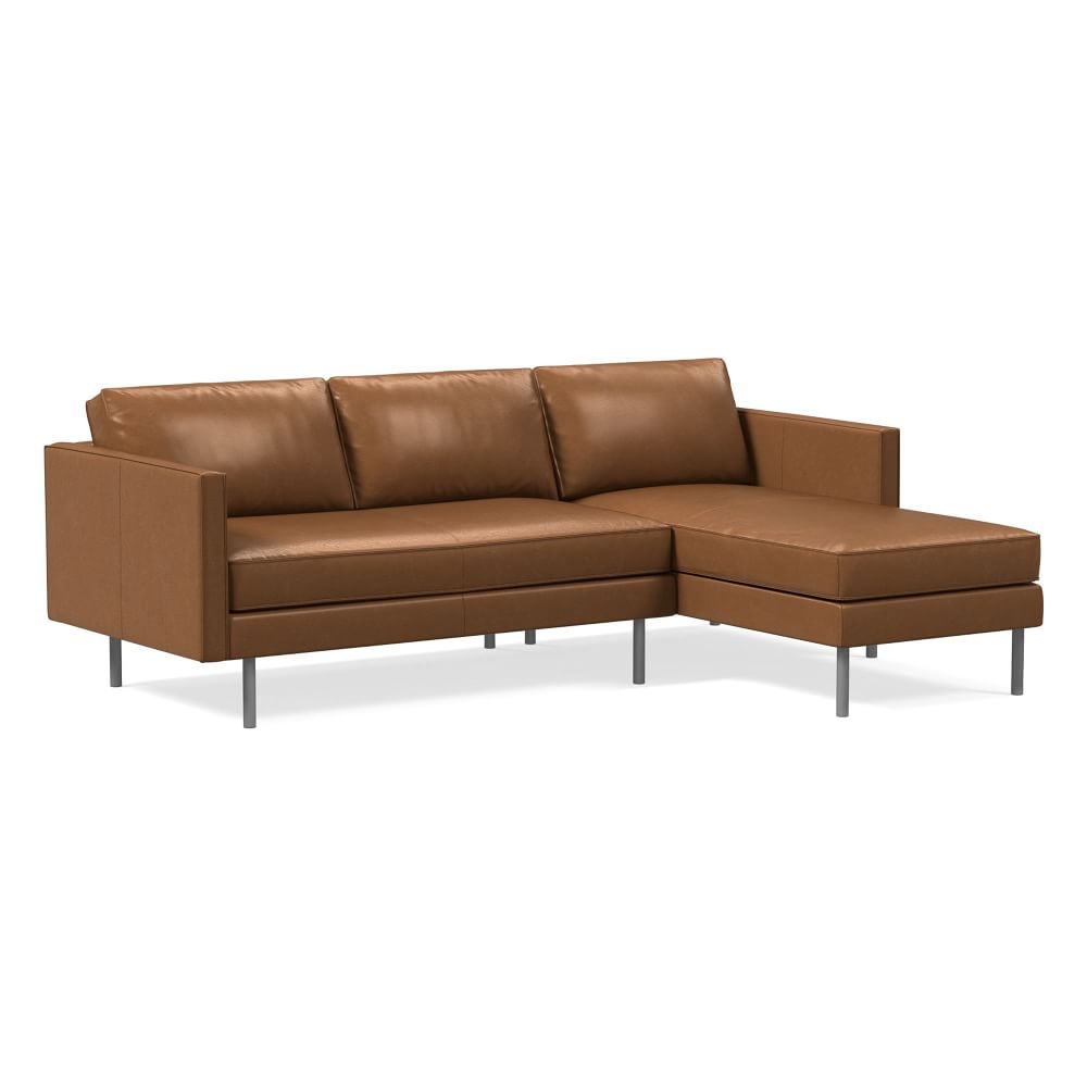 Axel 91" Right 2-Piece Chaise Sectional, Weston Leather, Cinnamon, Metal - Image 0