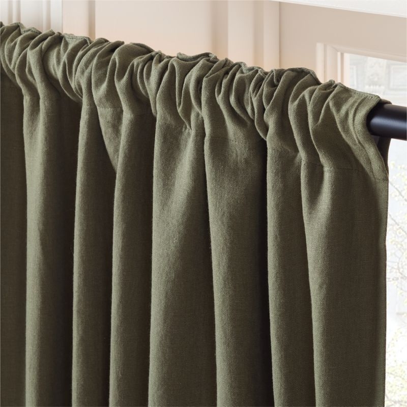 Olive Green EUROPEAN FLAX™-Certified Linen Blackout Window Curtain Panel 48"x84" - Image 2