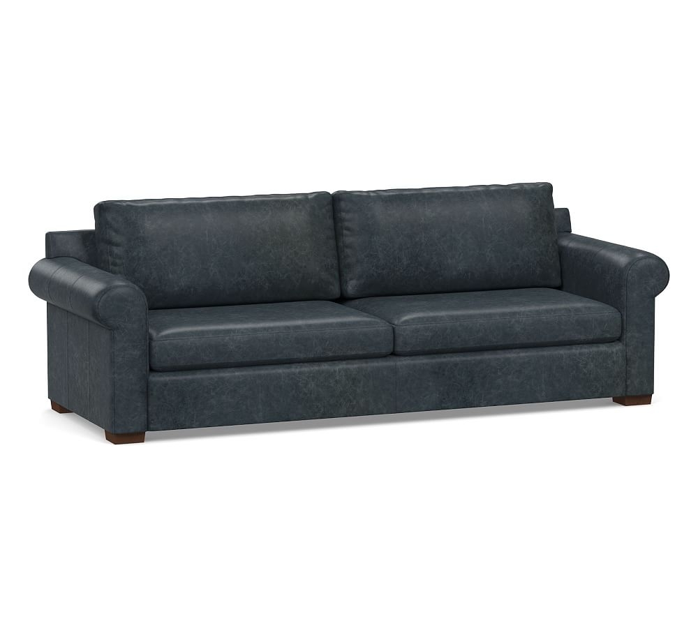 Shasta Roll Arm Leather Grand Sofa 98", Polyester Wrapped Cushions, Statesville Indigo - Image 0
