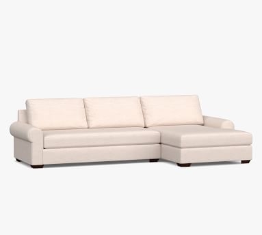Big Sur Roll Arm Upholstered Right Arm Sofa with Double Chaise Sectional and Bench Cushion, Down Blend Wrapped Cushions, Basketweave Slub Ash - Image 3