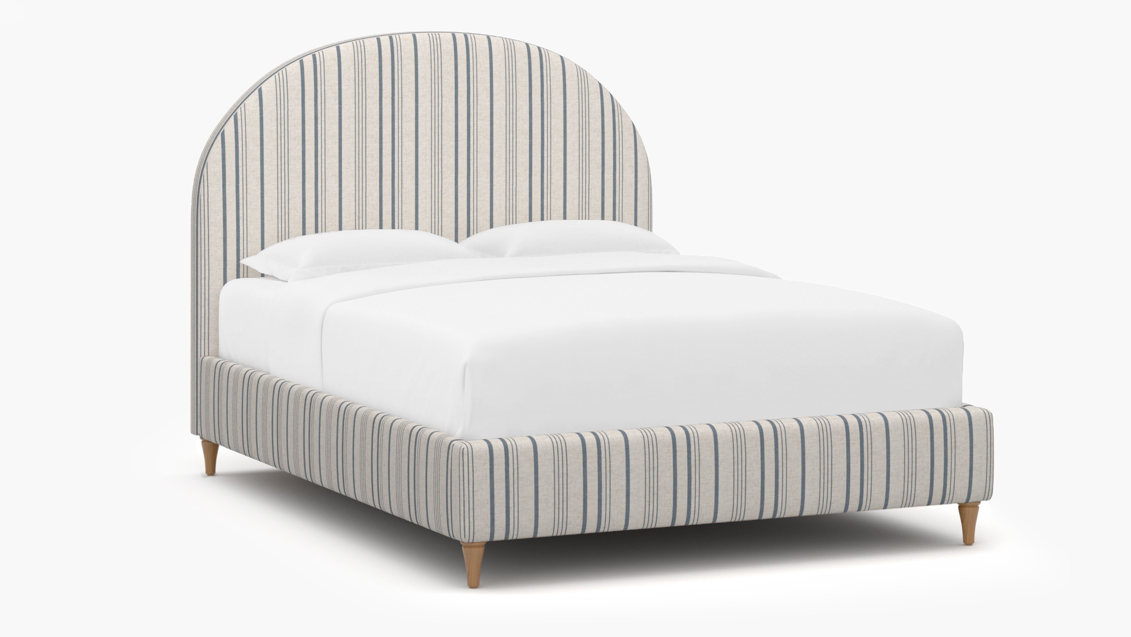 Demilune Bed, Blue Market Stripe, Natural Decorative Tapered Leg, Twin - Image 1