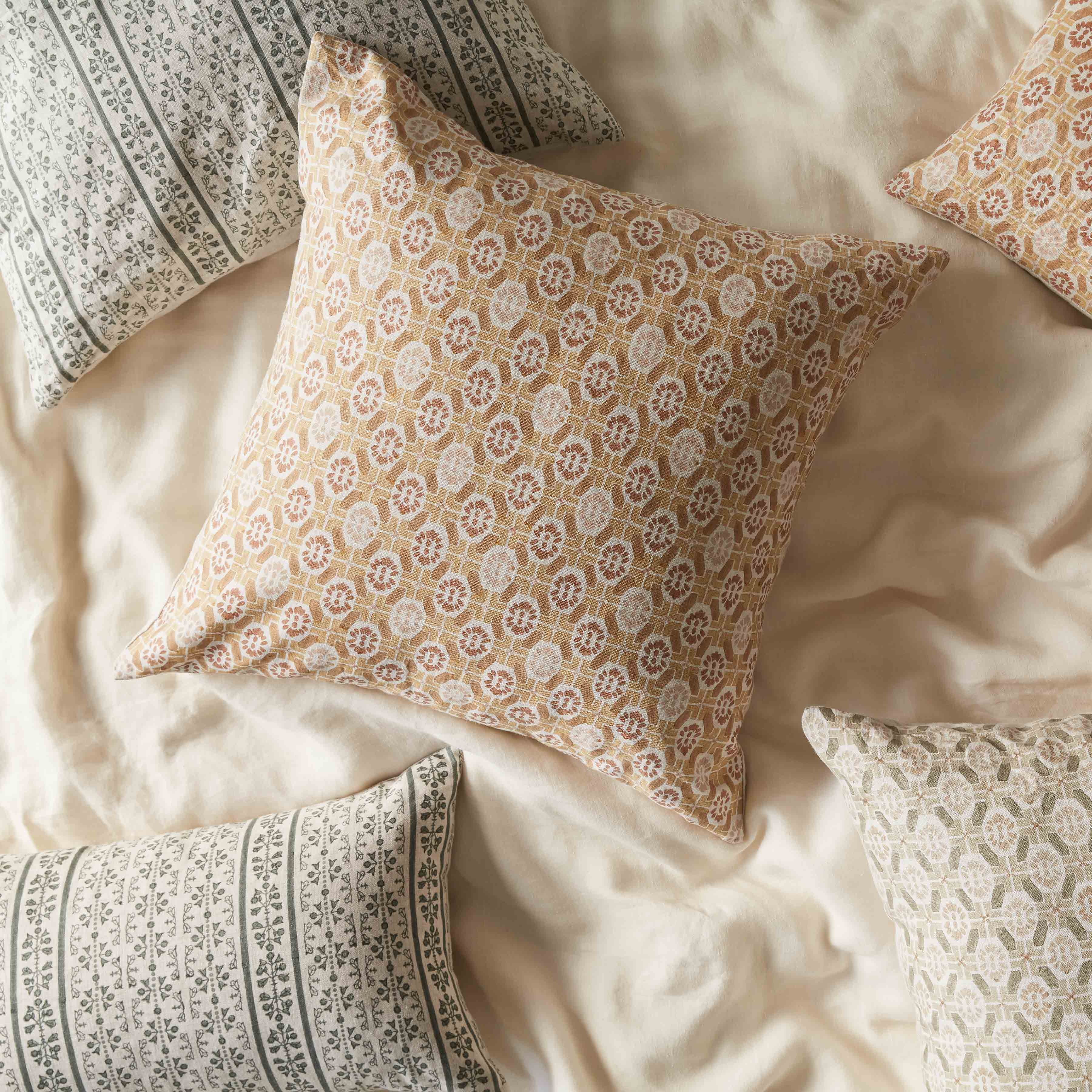 The Citizenry Madhu Block Print Lumbar Pillow | 12" x 20" | Light Blue - Image 1