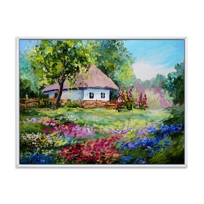 House On The Mountain With Blossoming Flowers I - Traditional Canvas Wall Art Print - Image 0