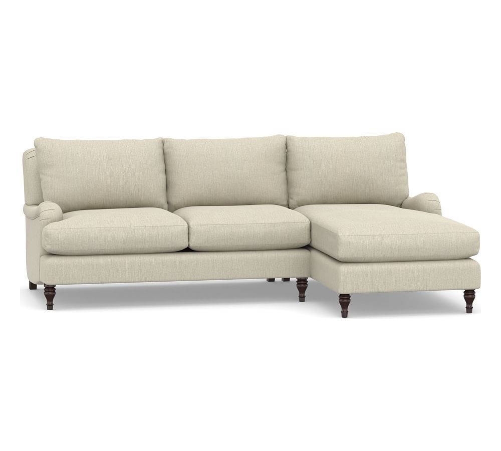 Carlisle English Arm Upholstered Left Arm Loveseat with Chaise Sectional, Polyester Wrapped Cushions, Chenille Basketweave Oatmeal - Image 0