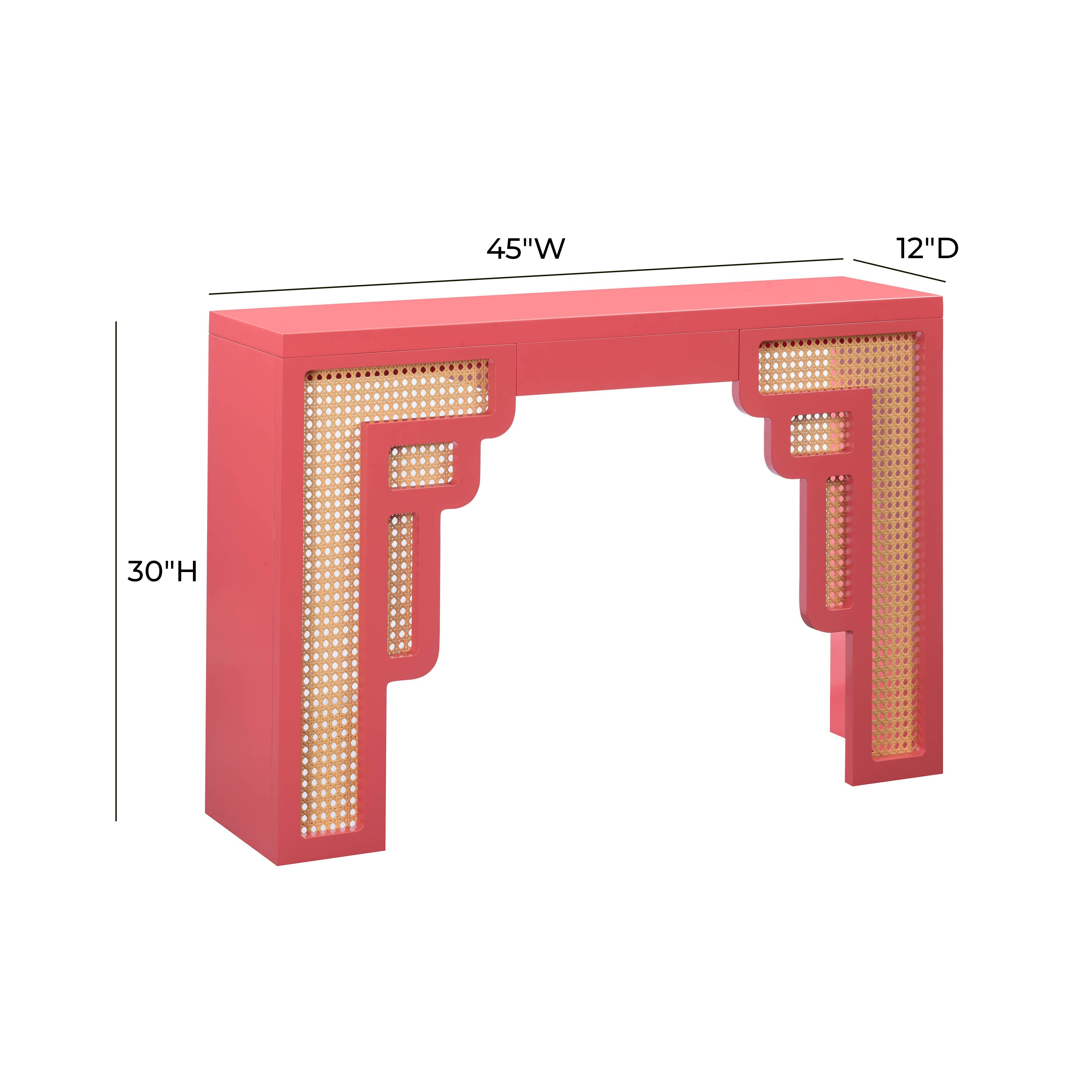 Suzie Coral Pink & Rattan Console Table - Image 4