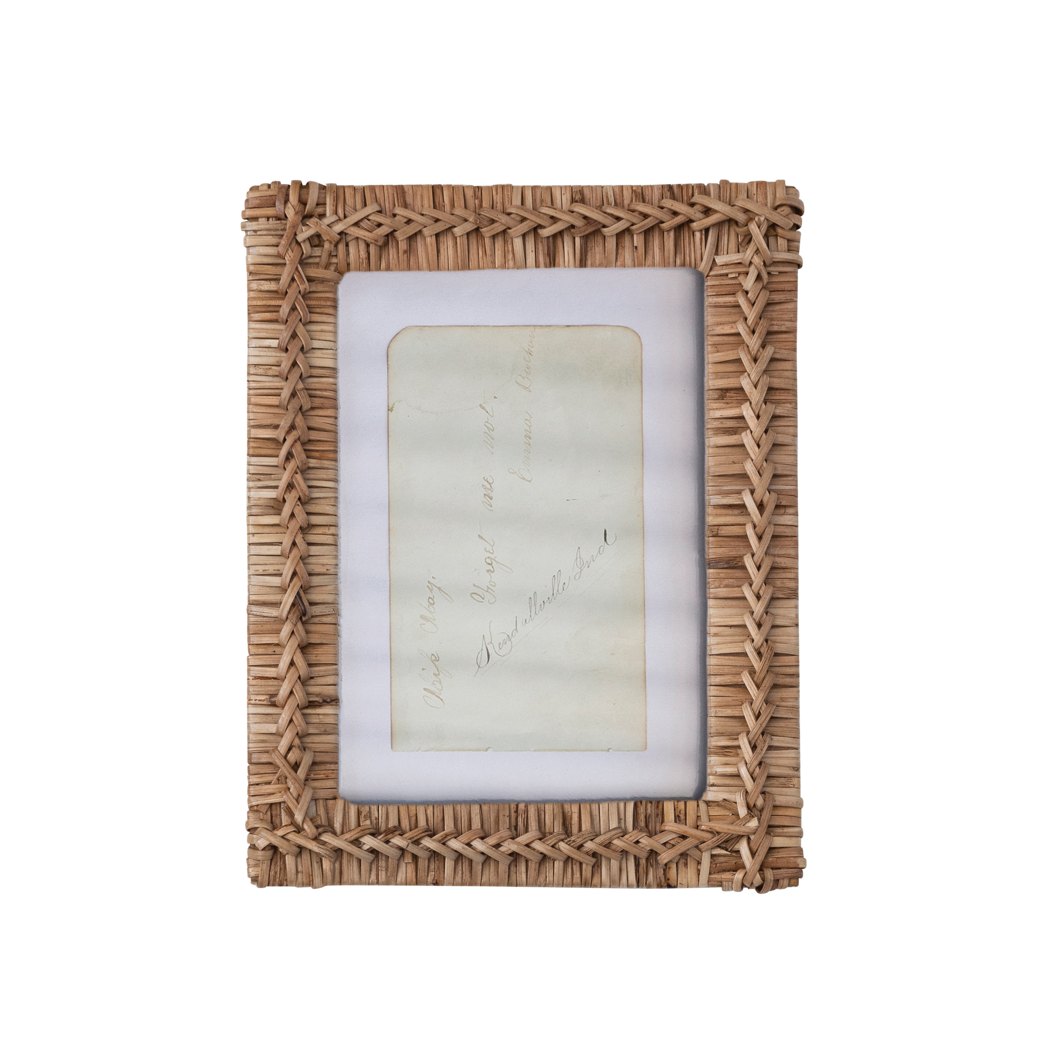 Boho Handwoven Rattan Photo Frame, Natural - Image 0