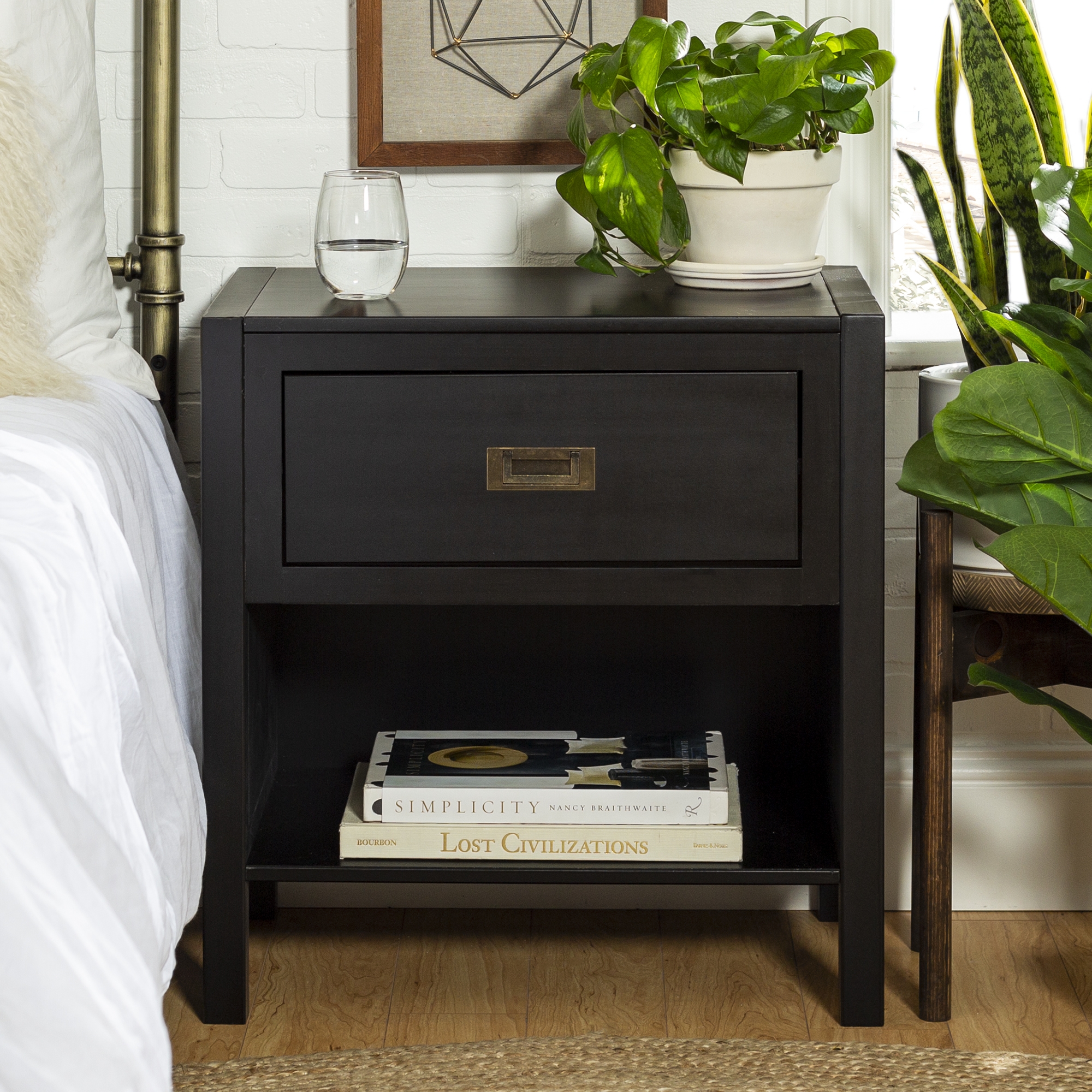 Lydia 1 Drawer Classic Solid Wood Nightstand - Black - Image 6