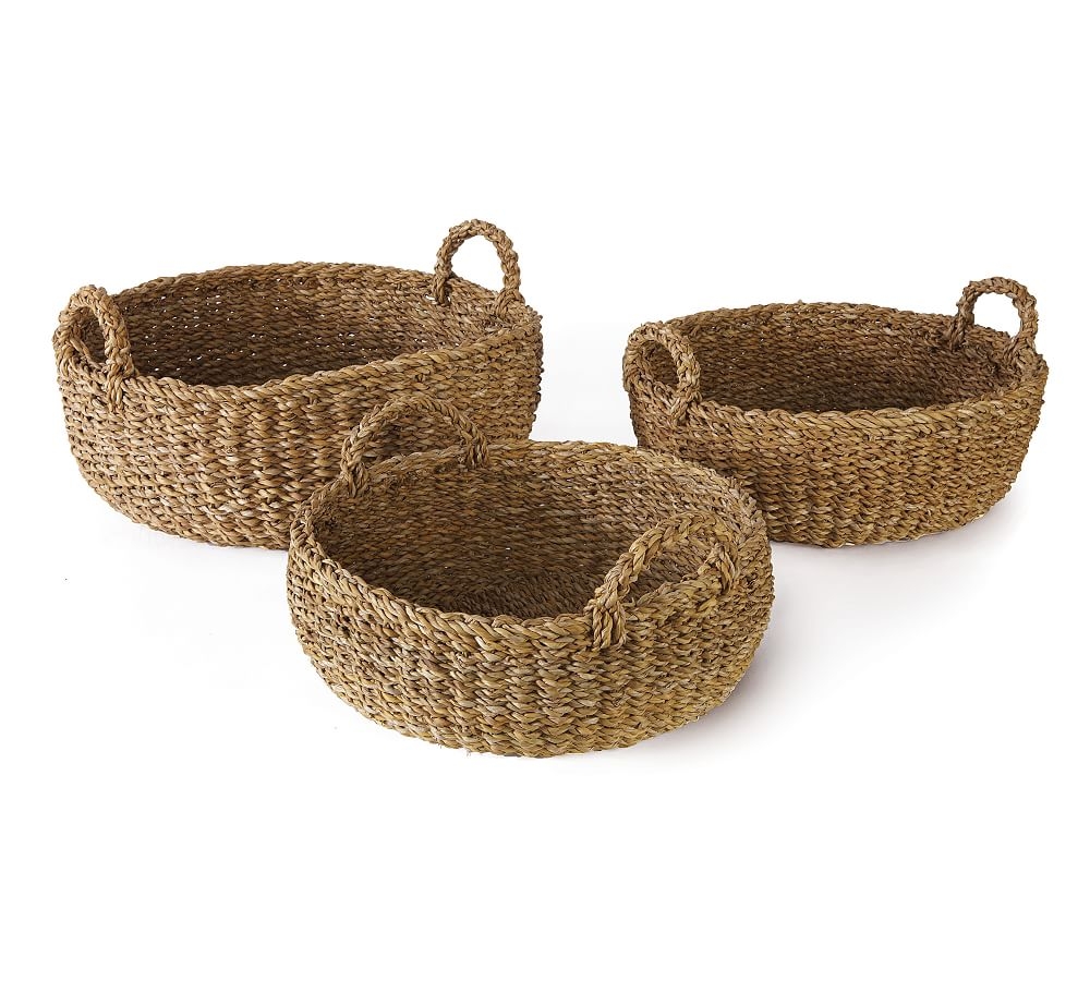Lisbon Woven Handled Baskets, Set of 3 - Natural, Round - Image 0