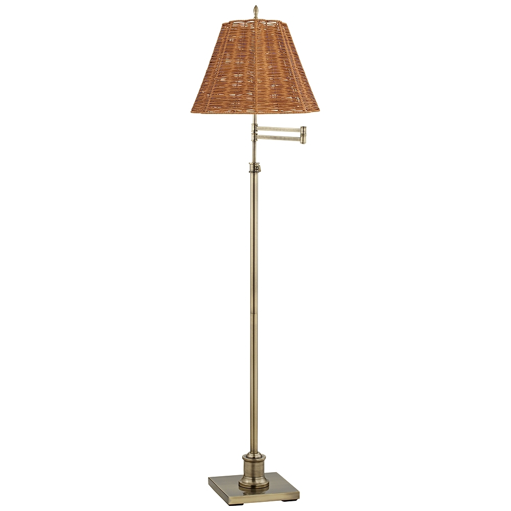 360 Lighting Westbury Adjustable Height Rattan Shade Floor Lamp - Image 0