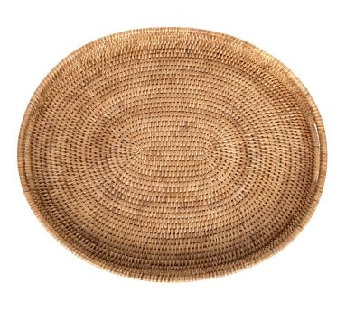 Tava Handwoven Rattan Oval Serving Tray, 18"W, White Wash - Image 4
