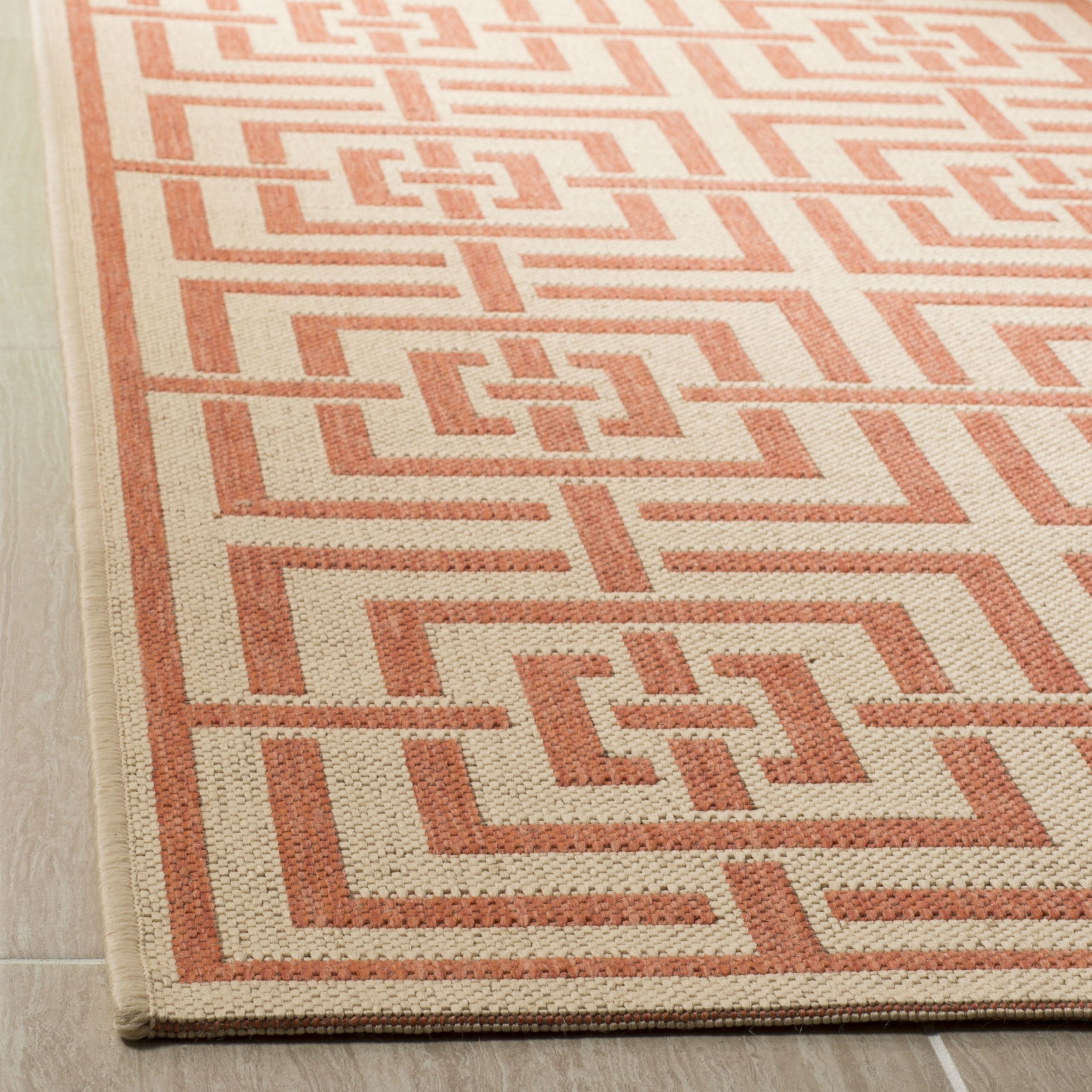 Arlo Home Indoor/Outdoor Woven Area Rug, LND128R, Cream/Rust,  5' 1" X 7' 6" - Image 2