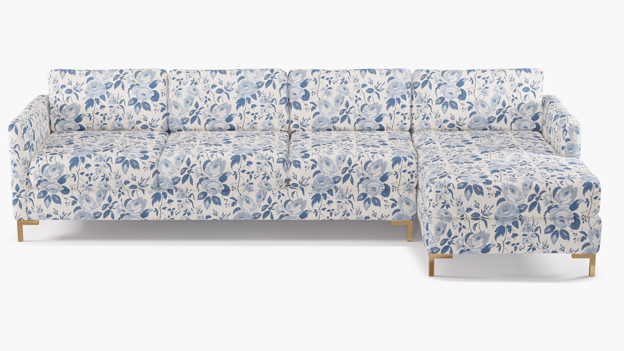 Modern Sectional, Right Facing, Delft Chintz, Brass L Leg - Image 0