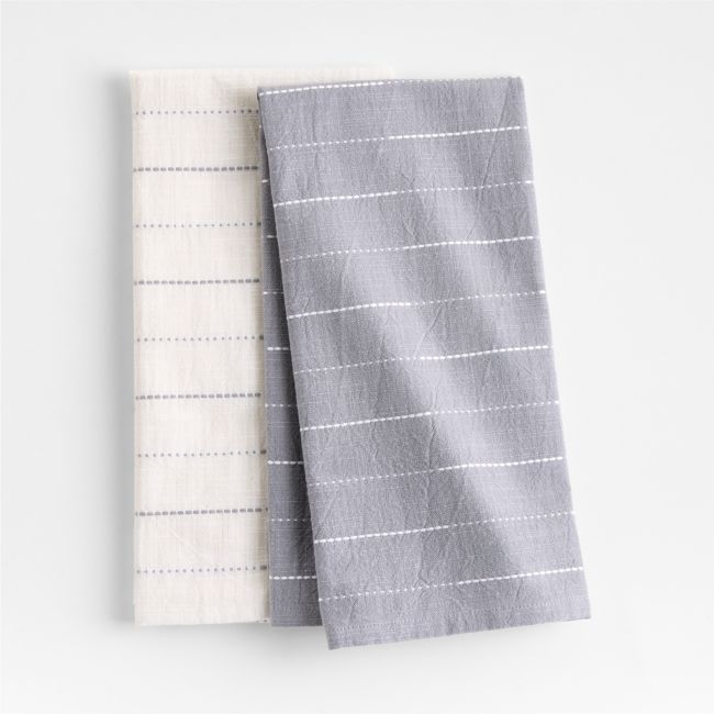 Dash Stripe Pewter Grey Organic Cotton Dish Towels, Set of 2 - Image 0