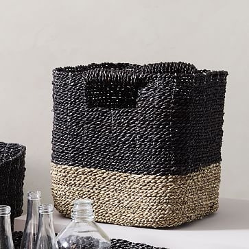 Two-Tone Woven Baskets, Black/Tan, Large Utility Basket, 12.5"W x 12"H - Image 0