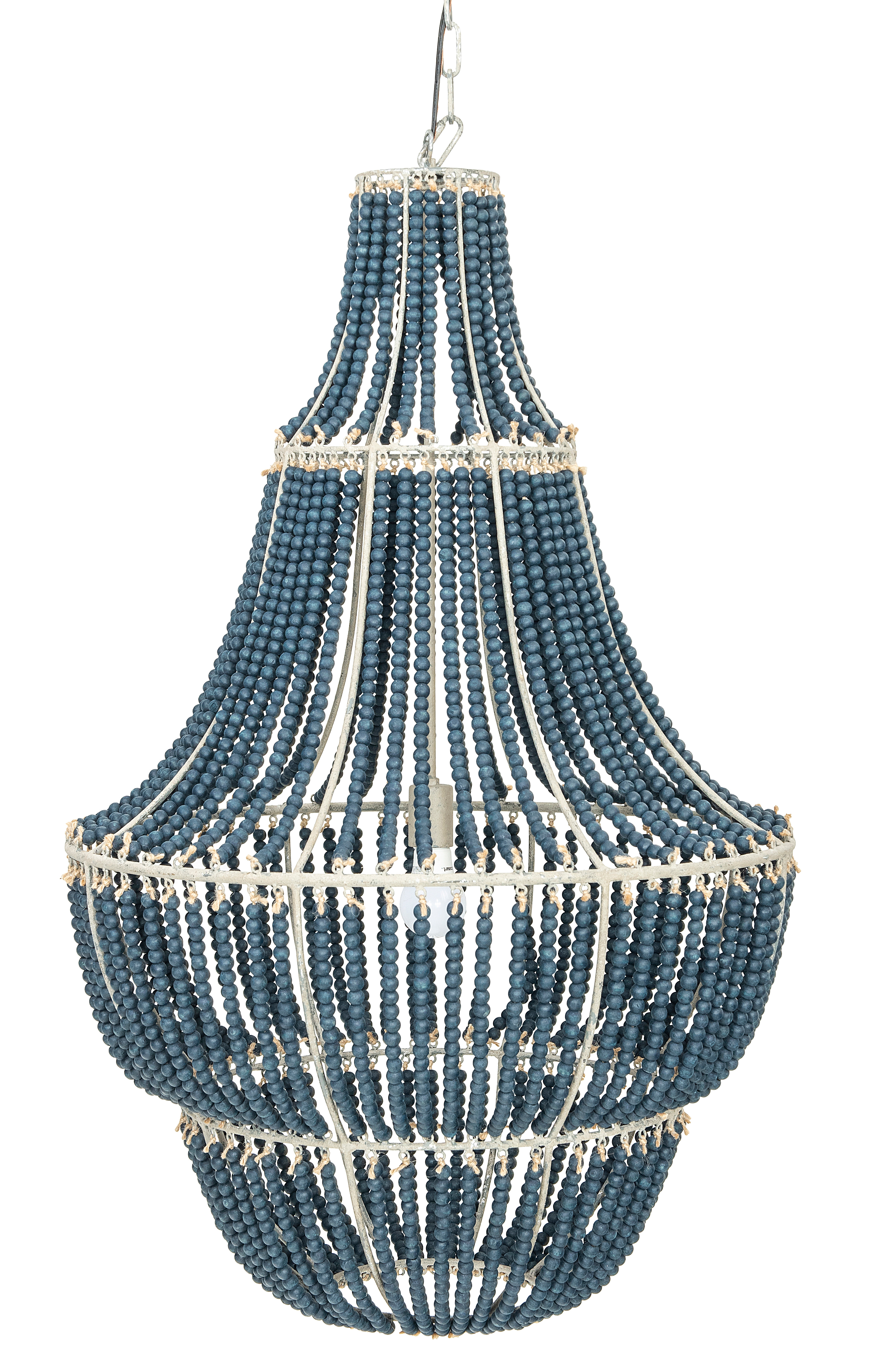 Metal Chandelier with Wood Beads - Image 0