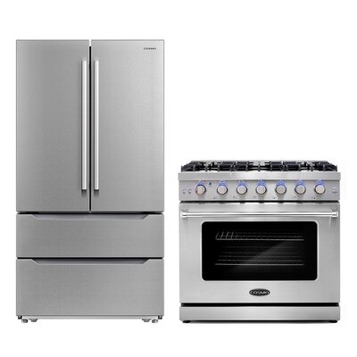 2 Piece Kitchen Package With 36" Free Standing Gas Range & Energy Star French Door Refrigerator  - Image 0
