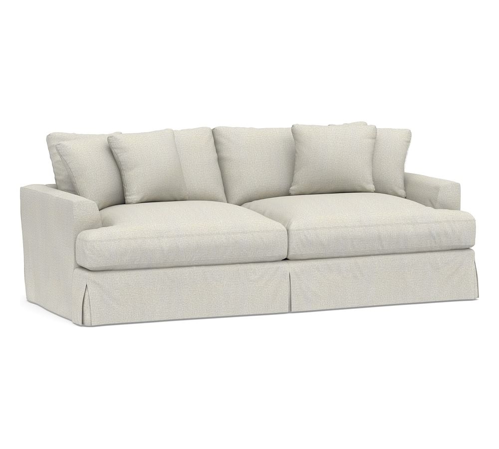 Sullivan Fin Arm Slipcovered Deep Seat Grand Sofa 93", Down Blend Wrapped Cushions, Performance Heathered Basketweave Dove - Image 0