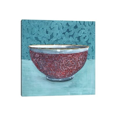 Bowl with Leafy Background - Wrapped Canvas Painting Print - Image 0