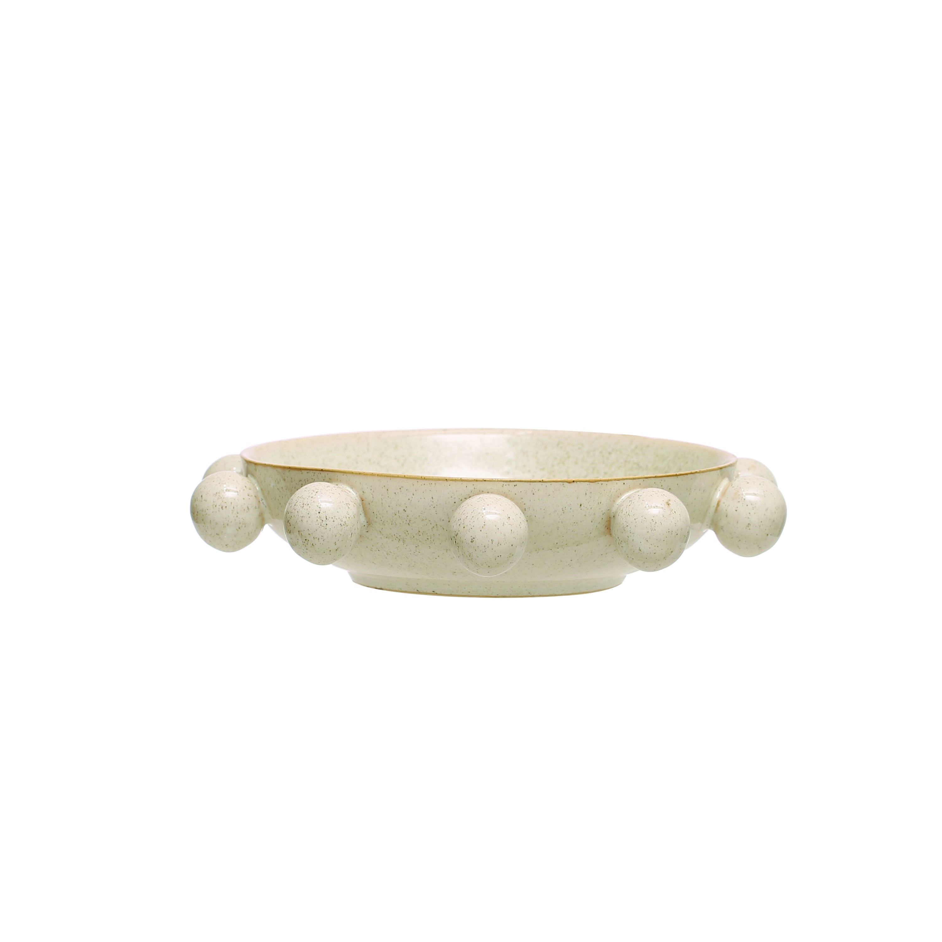 9.75 Inches Stoneware Bowl with Orbs and Reactive Glaze, Cream - Image 0