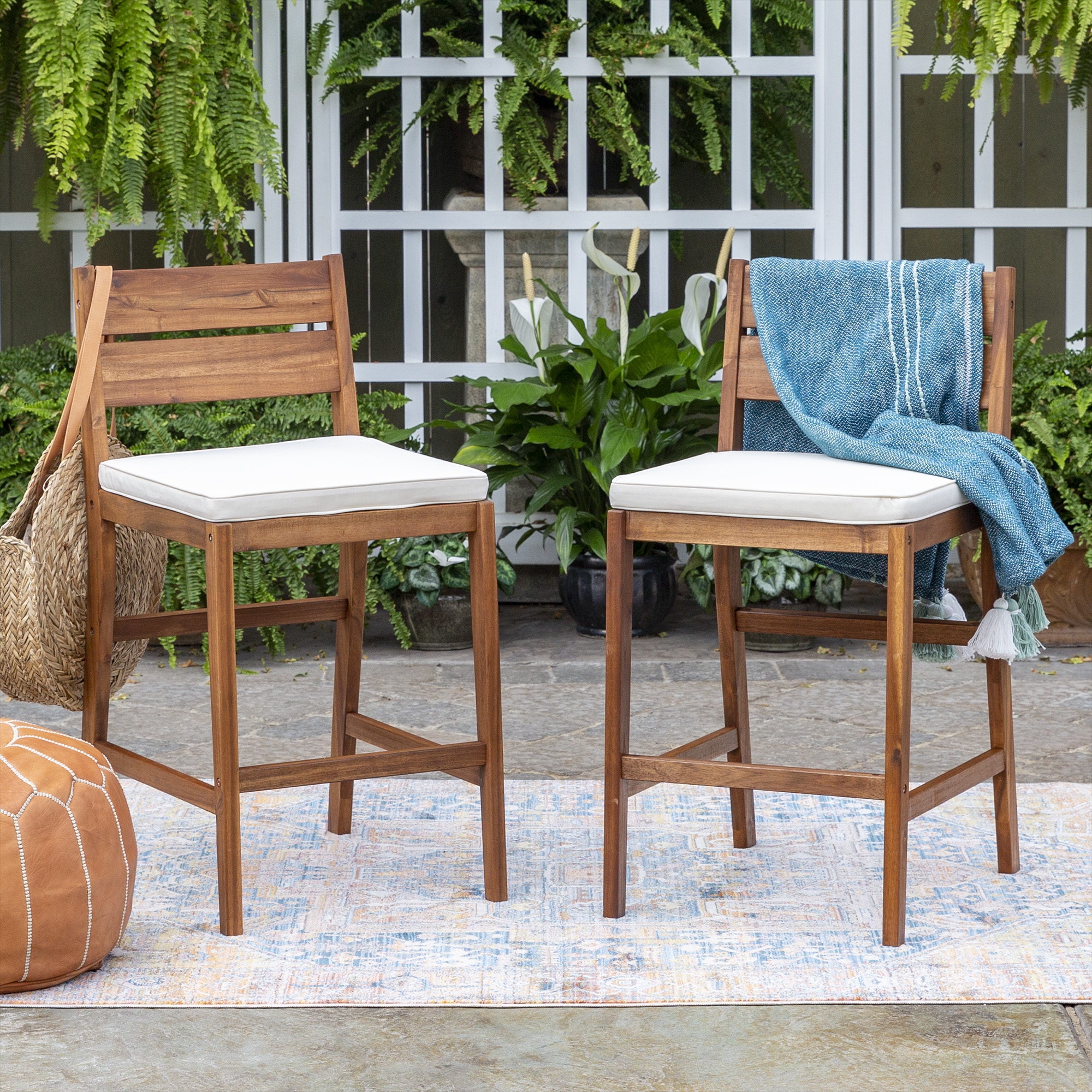 Acacia Wood Counter Stools, Set of 2 - Brown - Image 4